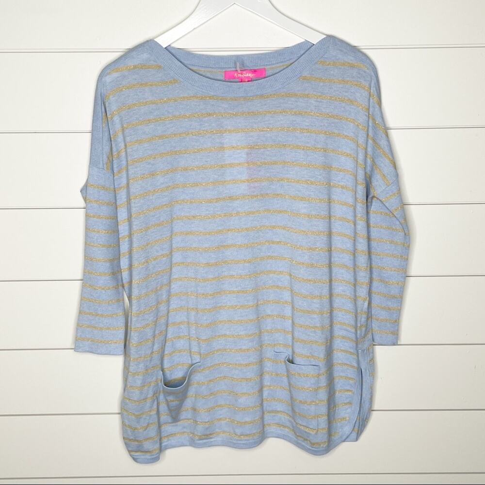 Lilly Pulitzer Coastal Shell Stripe Cabo Knit Sweater Heathered Crew Blue XXS - Picture 2 of 9